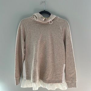 Kate Spade ruffle pullover hoodie in color oatmeal.